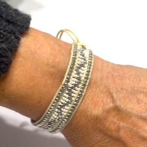 Silver ivory Hippie beaded cotton bracelet boho